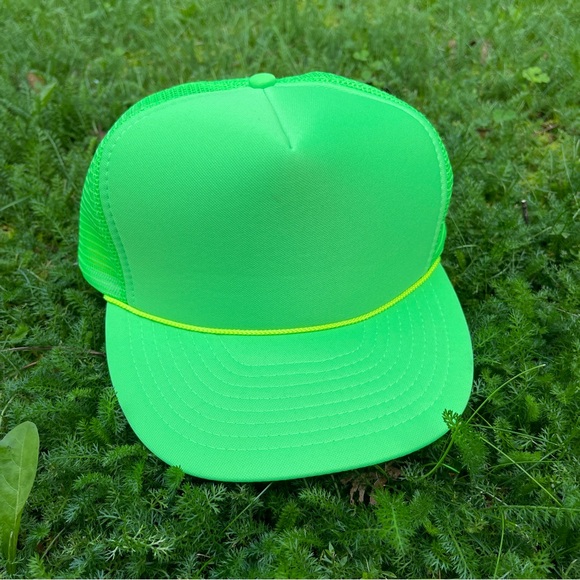 90s Vintage Otto Cap blank bright lime green snap back trucker mesh back hat - Picture 2 of 8